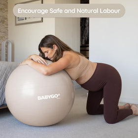 BABYGO ball used during pregnancy stretches to strengthen posture
