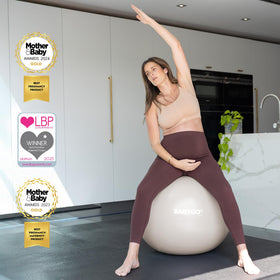 BABYGO ball used for comfortable seating during pregnancy routines