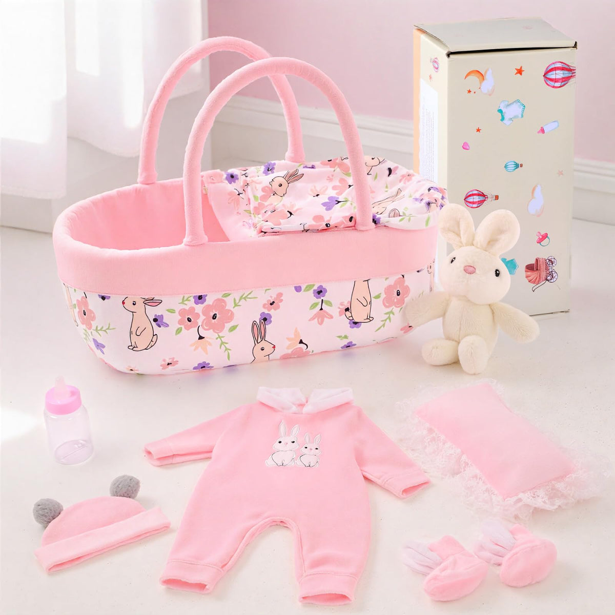 BABESIDE 8-piece doll clothes set with bassinet enhances imaginative play for 17-22 inch dolls