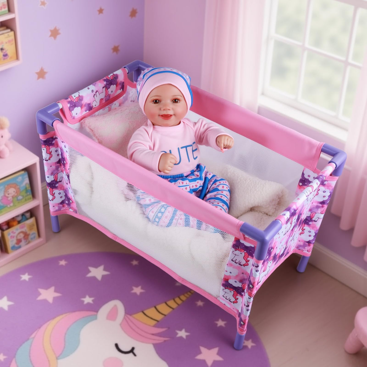 Babyside baby doll crib folds for easy on-the-go playtime