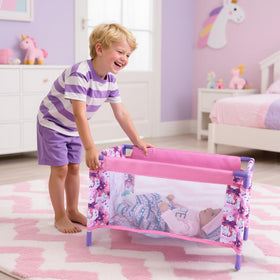 Babyside doll bed with storage bag keeps playroom tidy