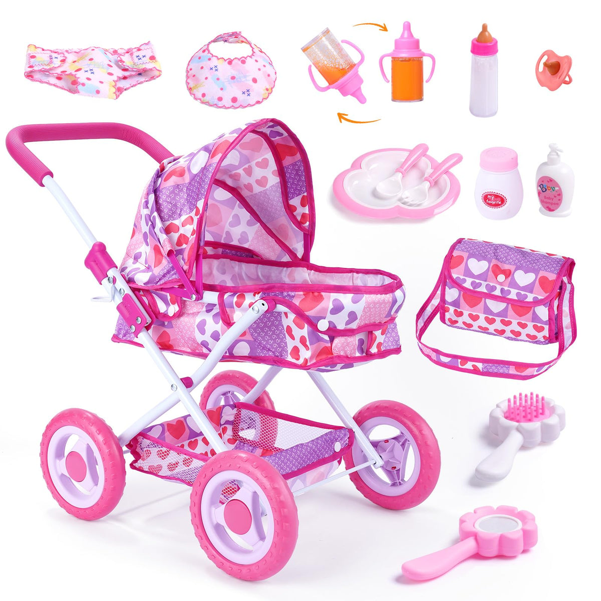 BABESIDE baby doll stroller full view for 10-12 inch dolls, ideal for imaginative play.