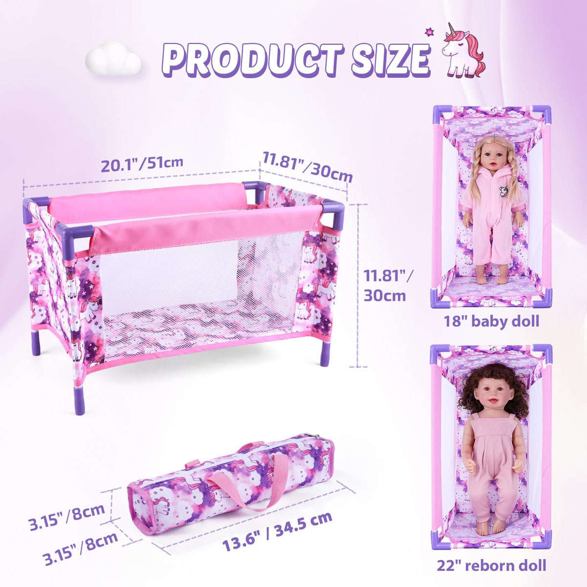 Babyside doll bed features a sturdy metal frame for safety