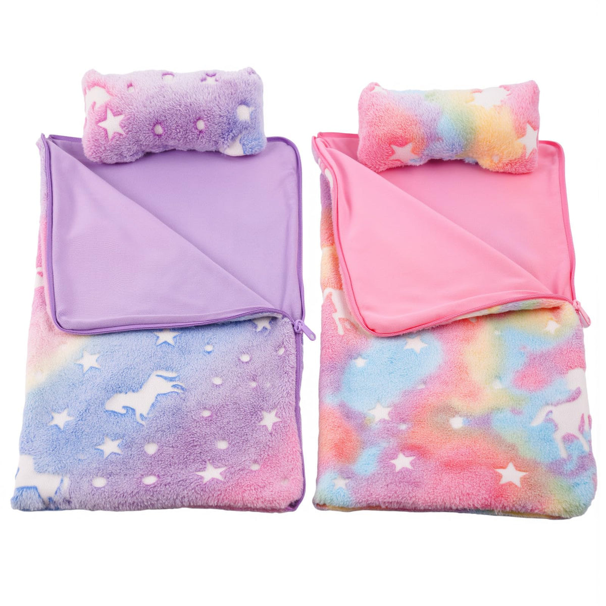 BABESIDE doll bedding blanket with unicorns and stars provides cozy, imaginative sleep space.
