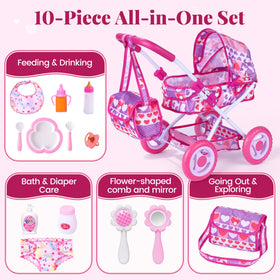 BABESIDE 10-piece accessory set supports feeding and care pretend play.