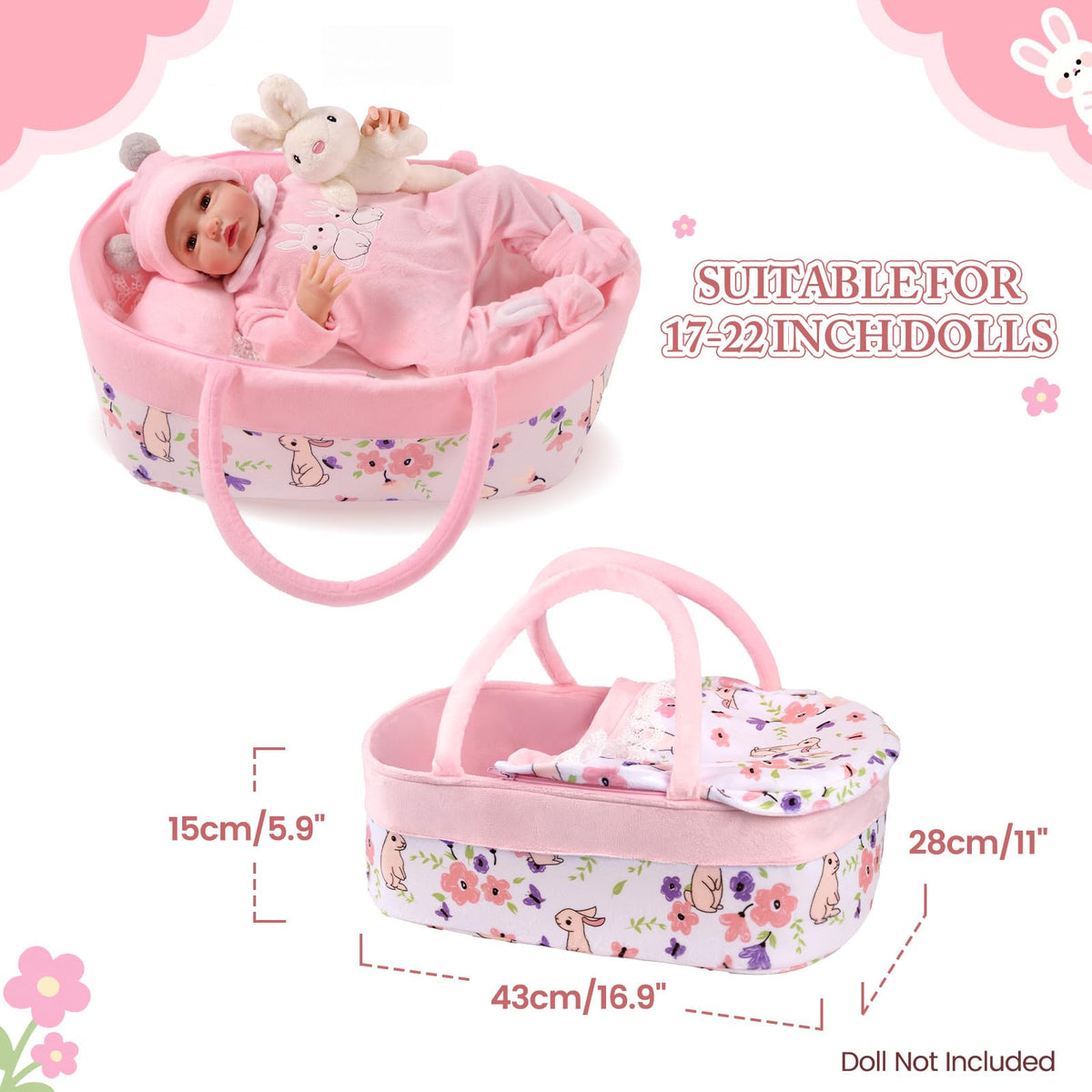BABESIDE foldable doll bassinet allows easy transport during playtime