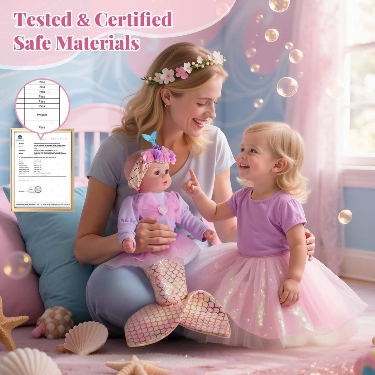 BABESIDE Mermaid doll soft limbs promise comforting hugs during play.