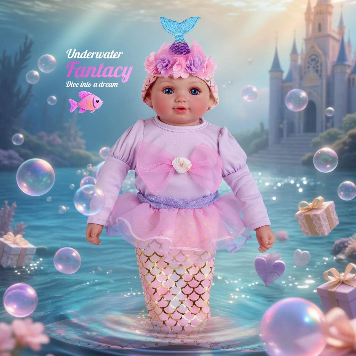 BABESIDE Mermaid Baby Doll eyes and facial features enhance lifelike charm.