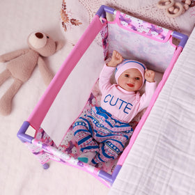 Babyside purple crib on the go supports creative pretend play