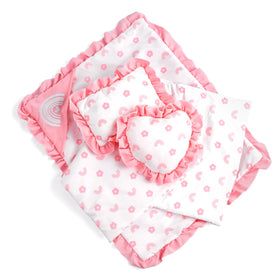 BABESIDE quilt with pink flowers and rainbow patterns for cozy pretend play.