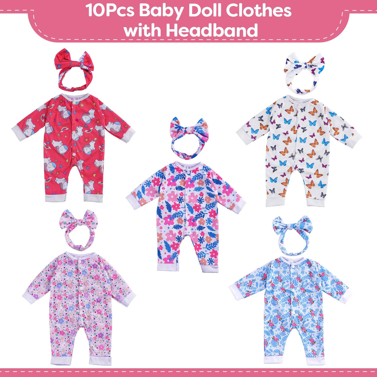 BABESIDE reborn romper with plants pattern, versatile for 17-22 inch dolls and imaginative play.