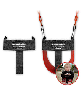 BabySwingSling attachment on park swing provides stable toddler swinging.