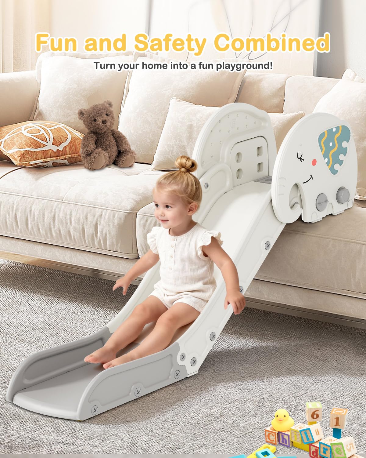 Babytronic couch slide adjustable-height-settings adapts to furniture heights.
