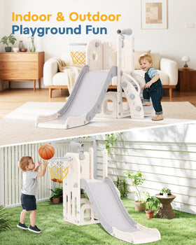 Babytronic Toddler Slide with basketball hoop promotes active, social play