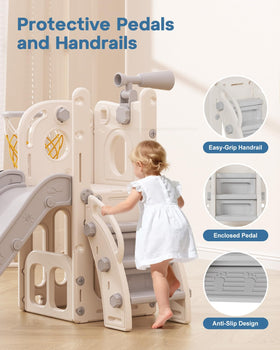 Babytronic Toddler Slide demonstrates foldable freestanding design for quick setup