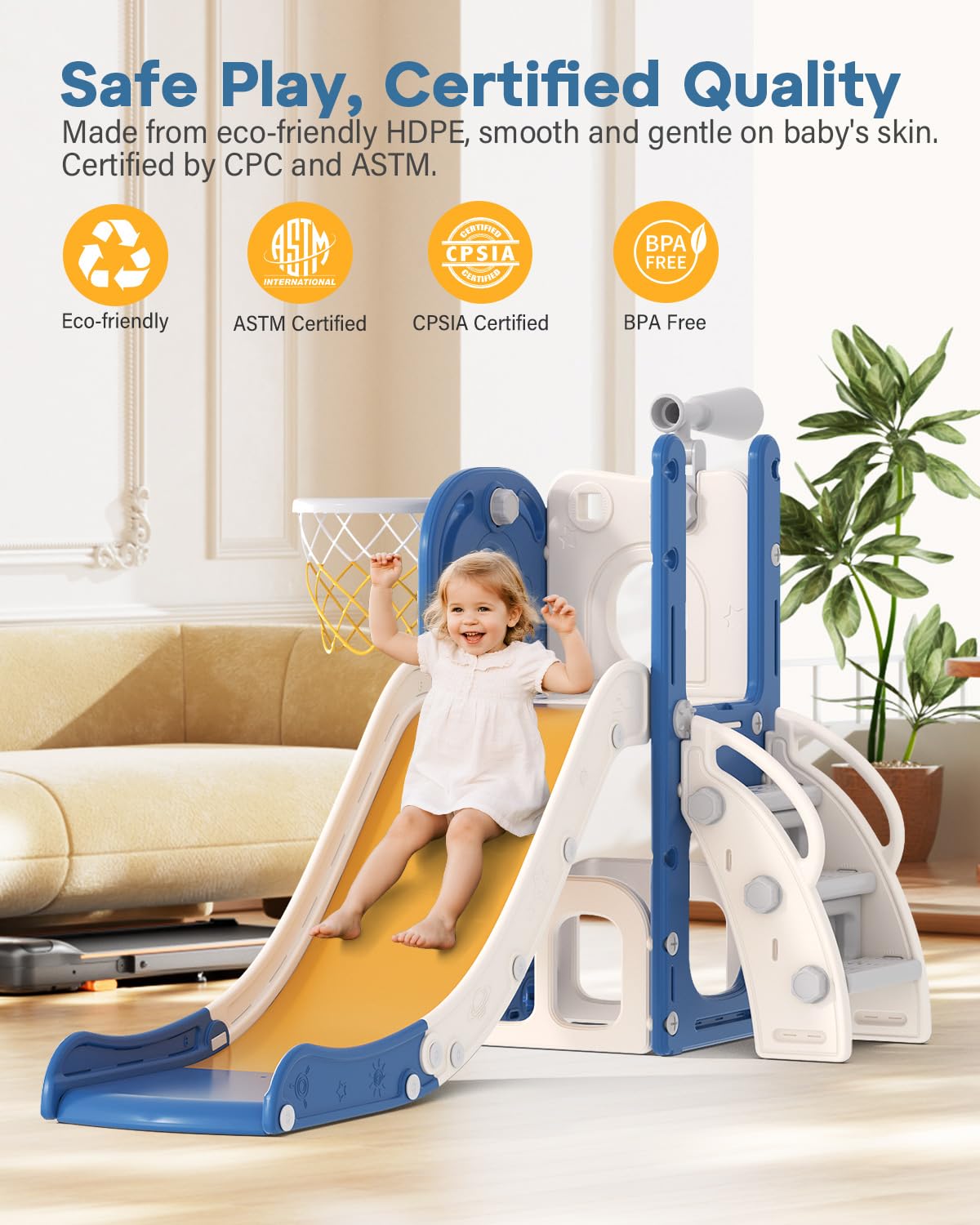 Babytronic Toddler Slide backyard setup allows outdoor seasonal fun.