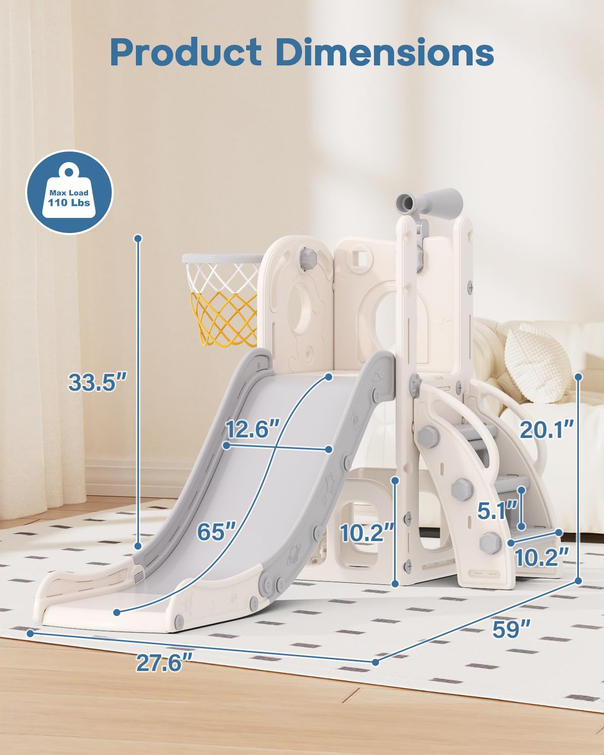 Babytronic Toddler Slide packaging shows manual and included parts