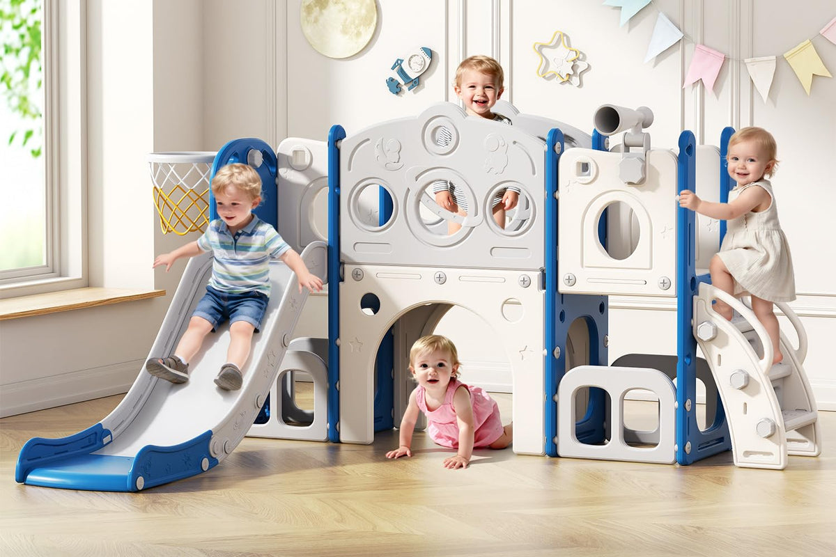 Babytronic toddler slide assembly view shows quick setup for backyard fun.