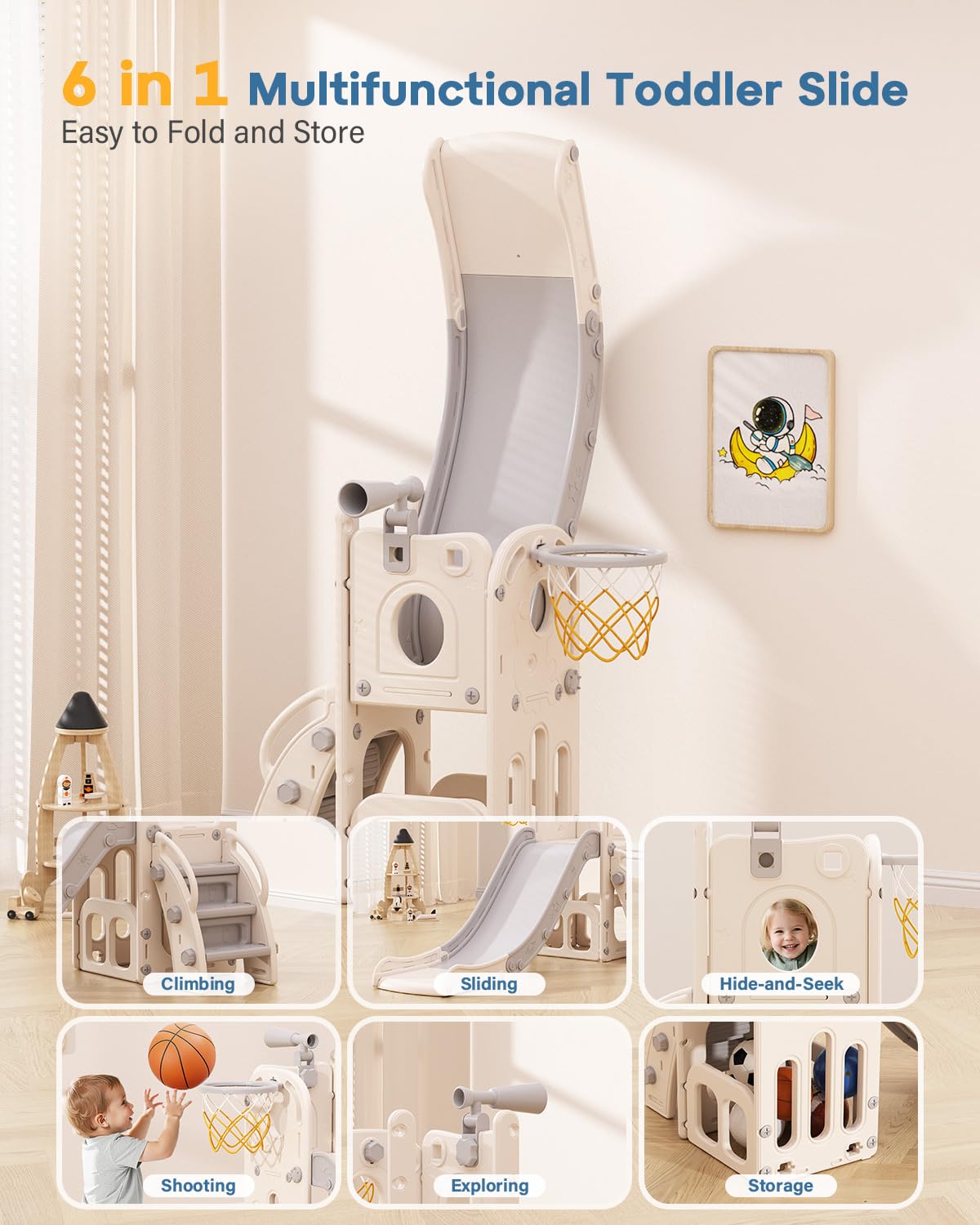 Babytronic Toddler Slide shows built in storage for balls and toys