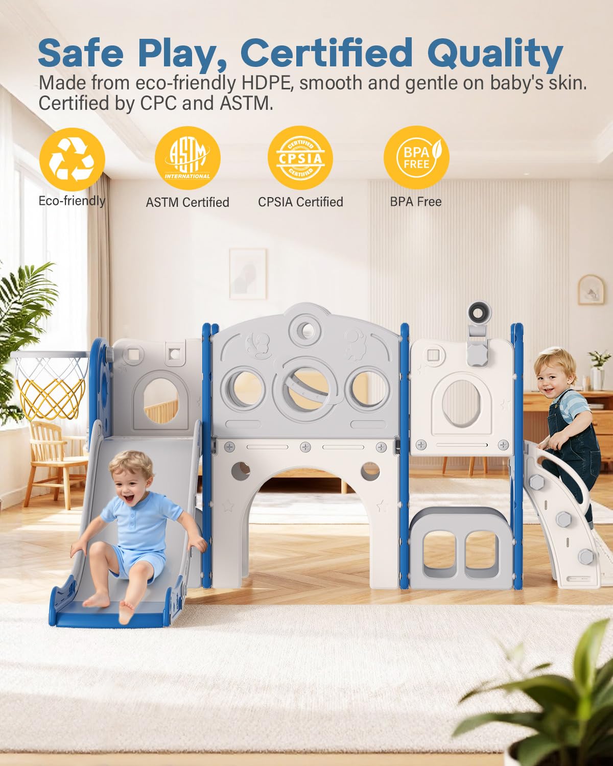 Babytronic toddler slide tunnel invites crawling adventures and imaginative play.