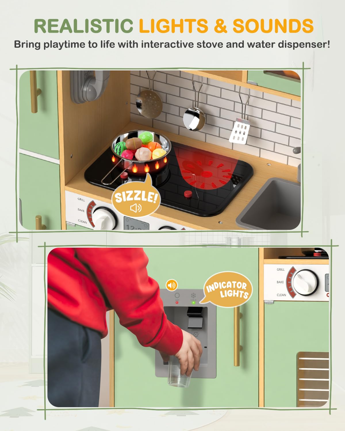 Babytronic kitchen playset oven feature shows functional doors for realistic pretend cooking.