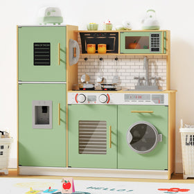 Babytronic wooden kitchen playset overall view in green and wood encourages imaginative play.