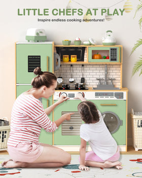 Babytronic wooden kitchen playset stove with lights engages sensory exploration for kids.
