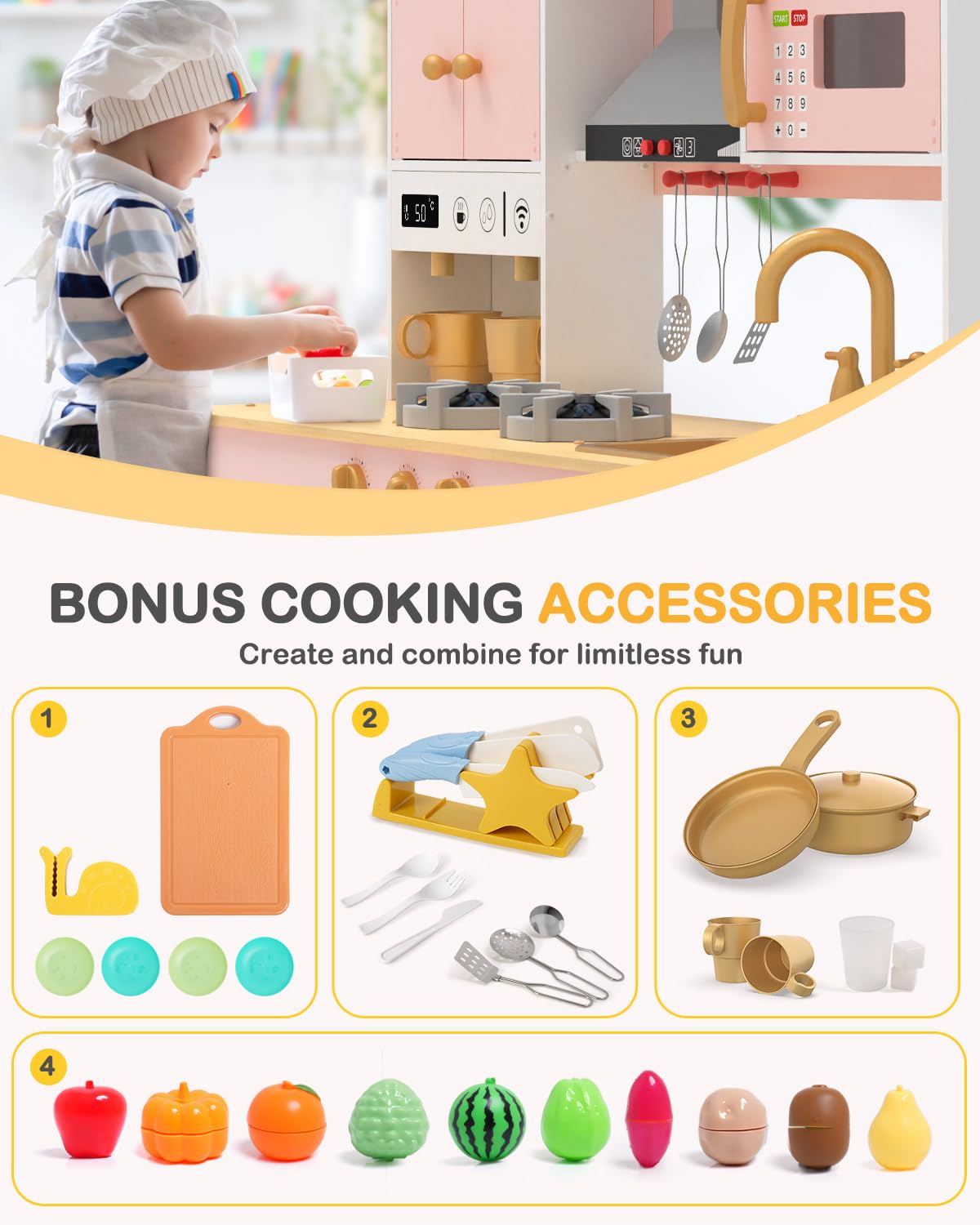 Babytronic wooden play kitchen faucet and sink for interactive washing play