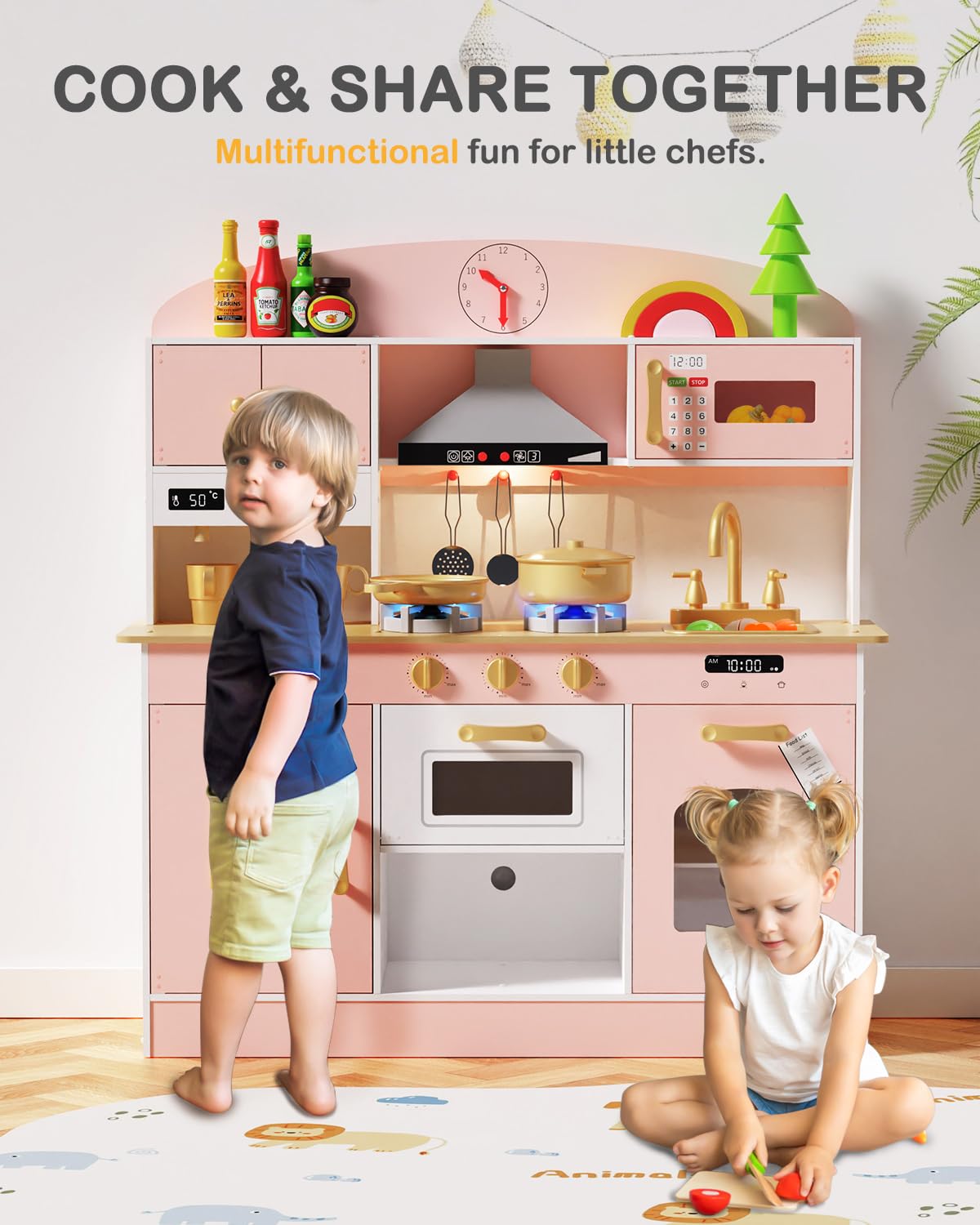 Babytronic wooden play kitchen oven and microwave for realistic pretend meals