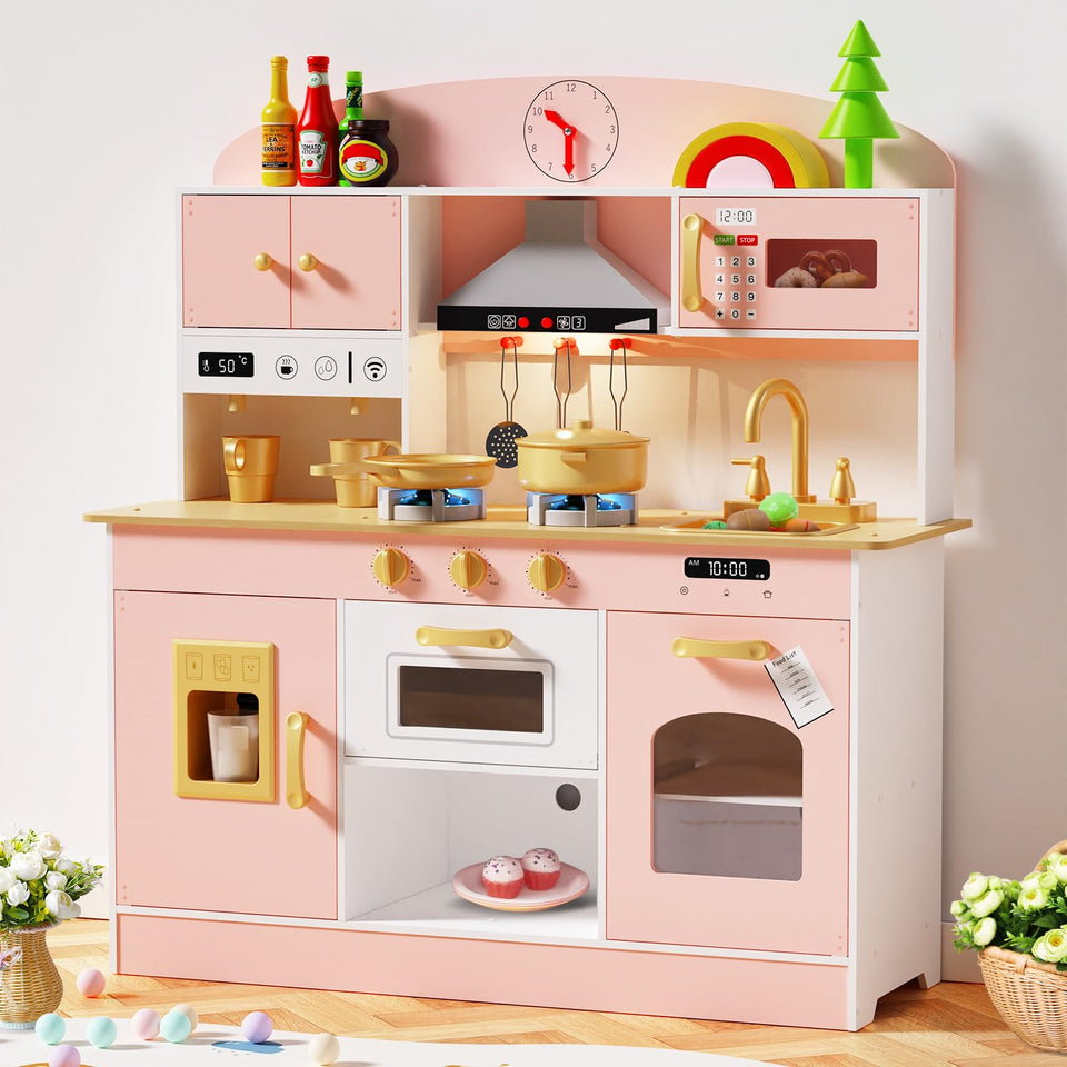 Babytronic wooden play kitchen stove with lights fuels imaginative play sessions