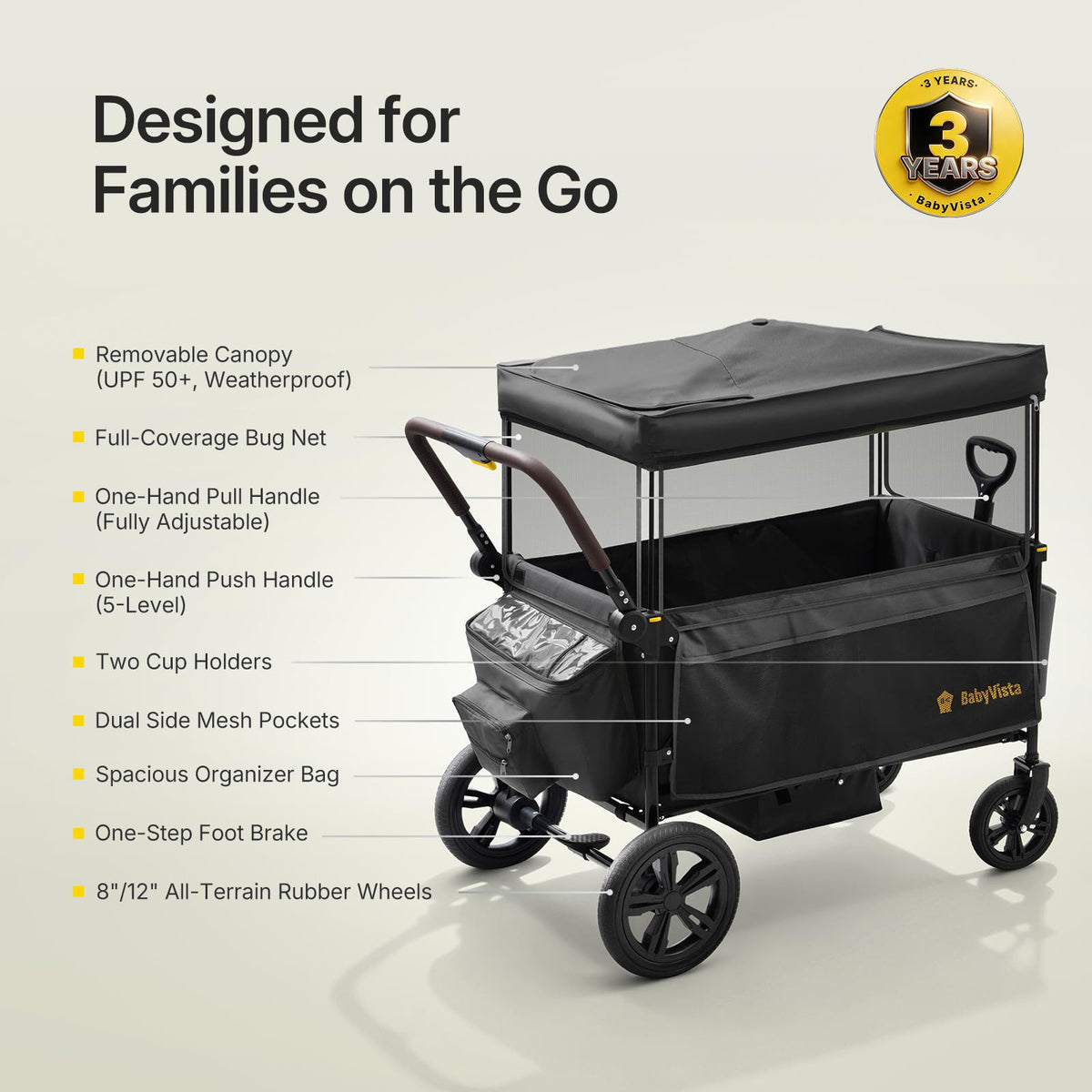 BabyVista stroller wagon all-terrain wheels glide smoothly on varied surfaces