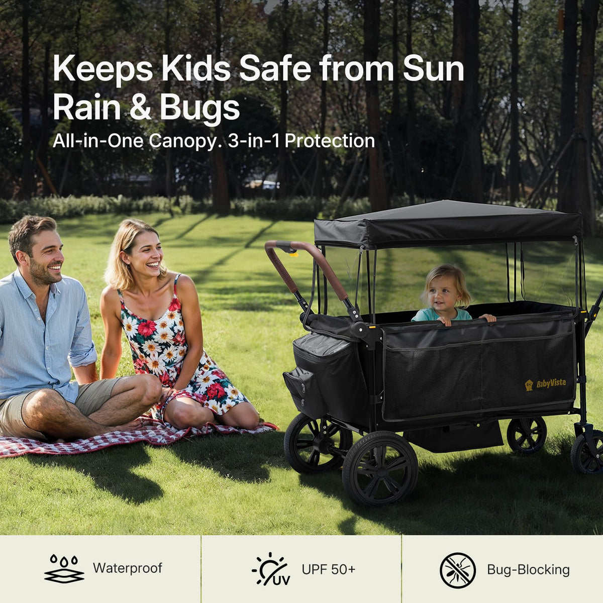 BabyVista stroller wagon sit to lay-flat mode with nap mat