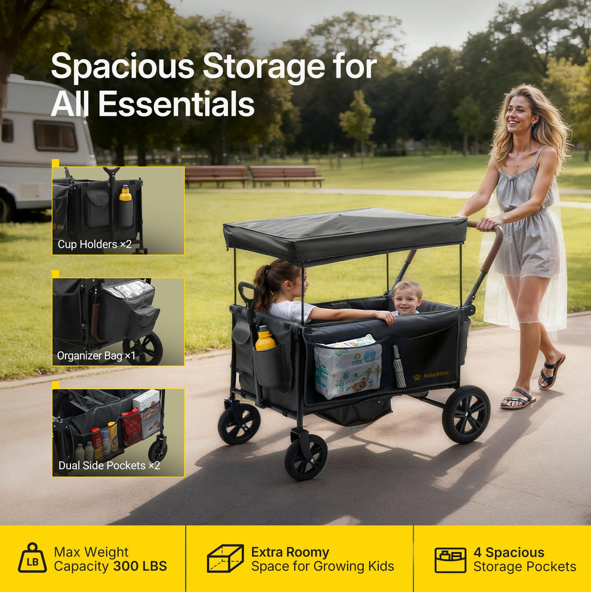 BabyVista stroller wagon spacious storage with pockets and cup holders