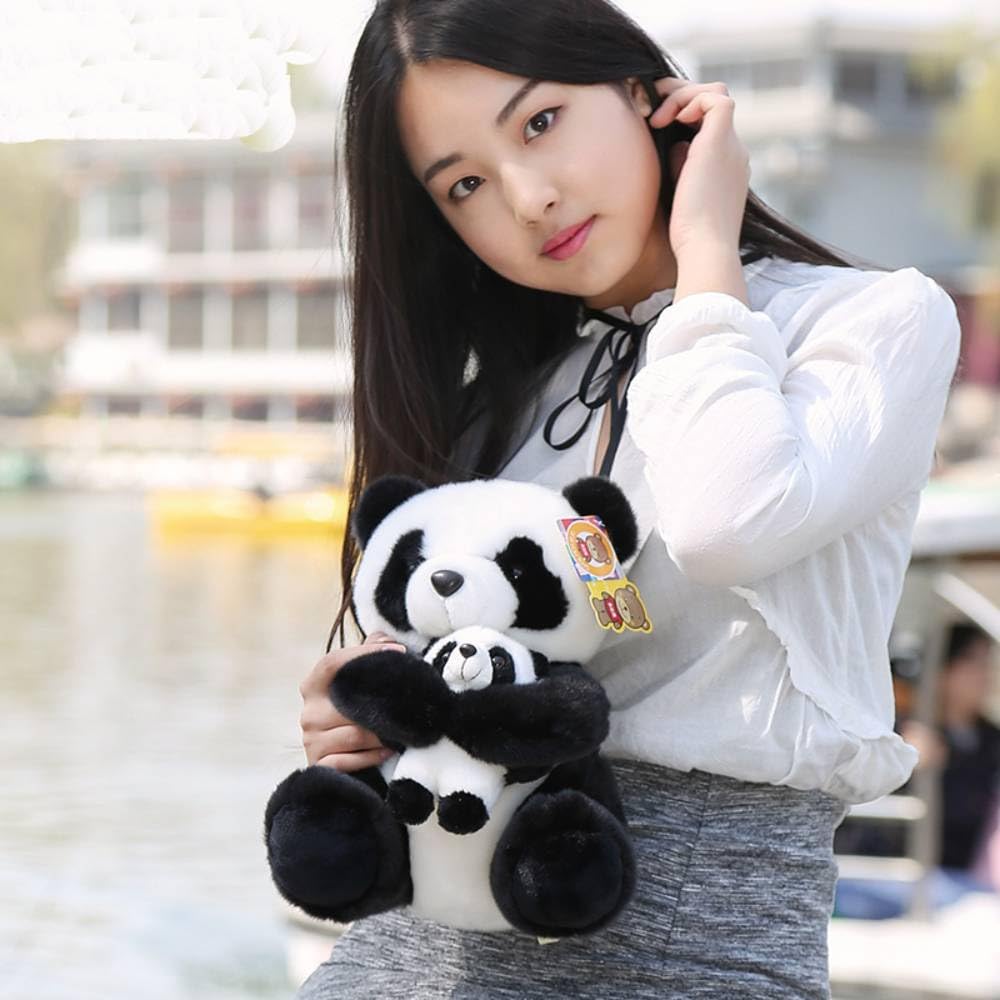 Backlood Toys mum and baby panda pair, sewn together for lasting companionship.