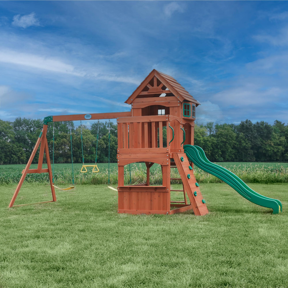 Backyard Discovery Atlantis cedar wood construction offers natural durability.