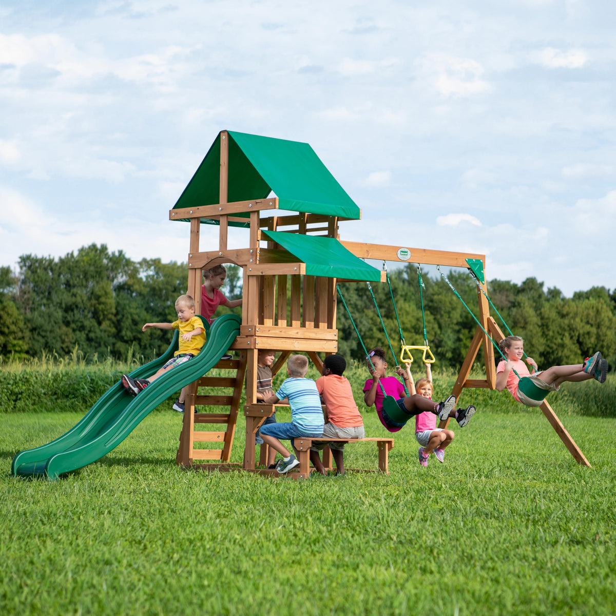Backyard Discovery Belmont Swing Set canopy shade providing sun protection