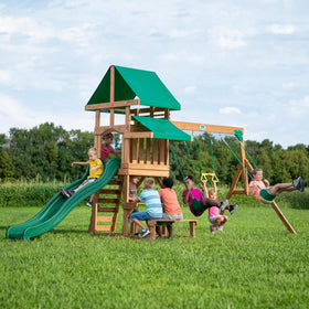 Backyard Discovery Belmont Swing Set canopy shade providing sun protection