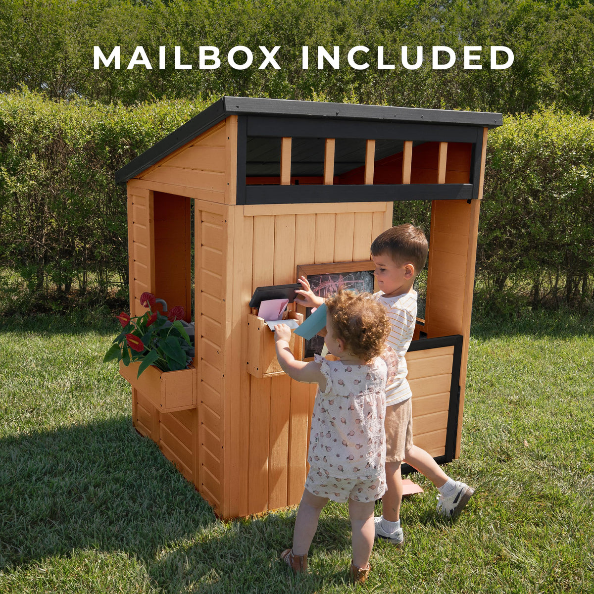 Backyard Discovery Caraway Cottage mailbox for pretend mail and messages.