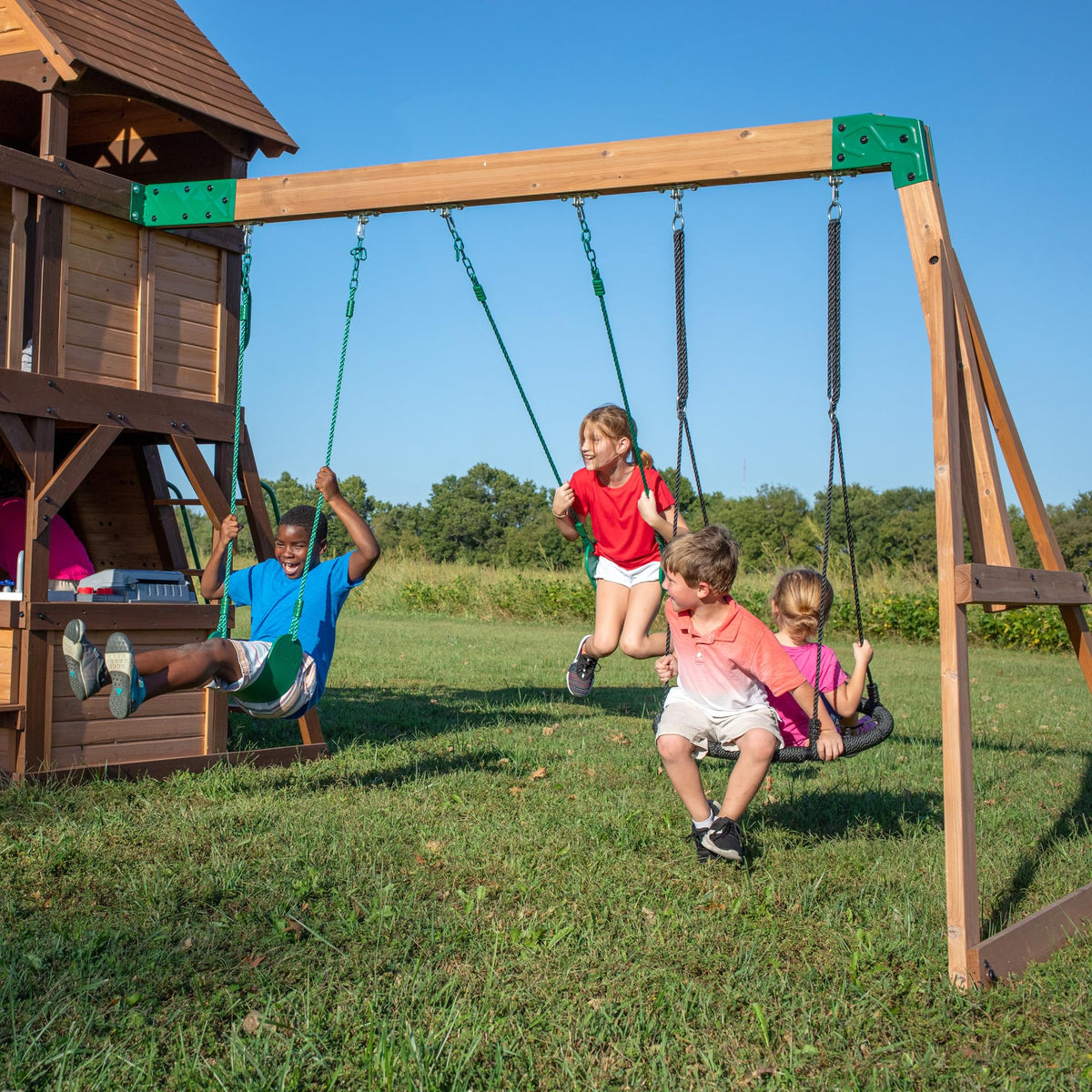 Backyard Discovery Cedar Cove belt swings with wide lanes
