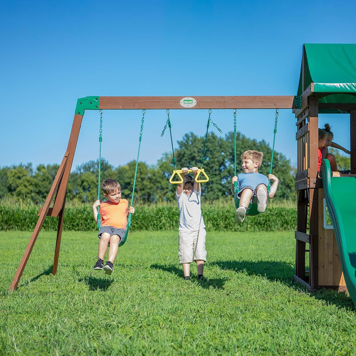 Backyard Discovery Lakewood two belt swings for cooperative backyard fun