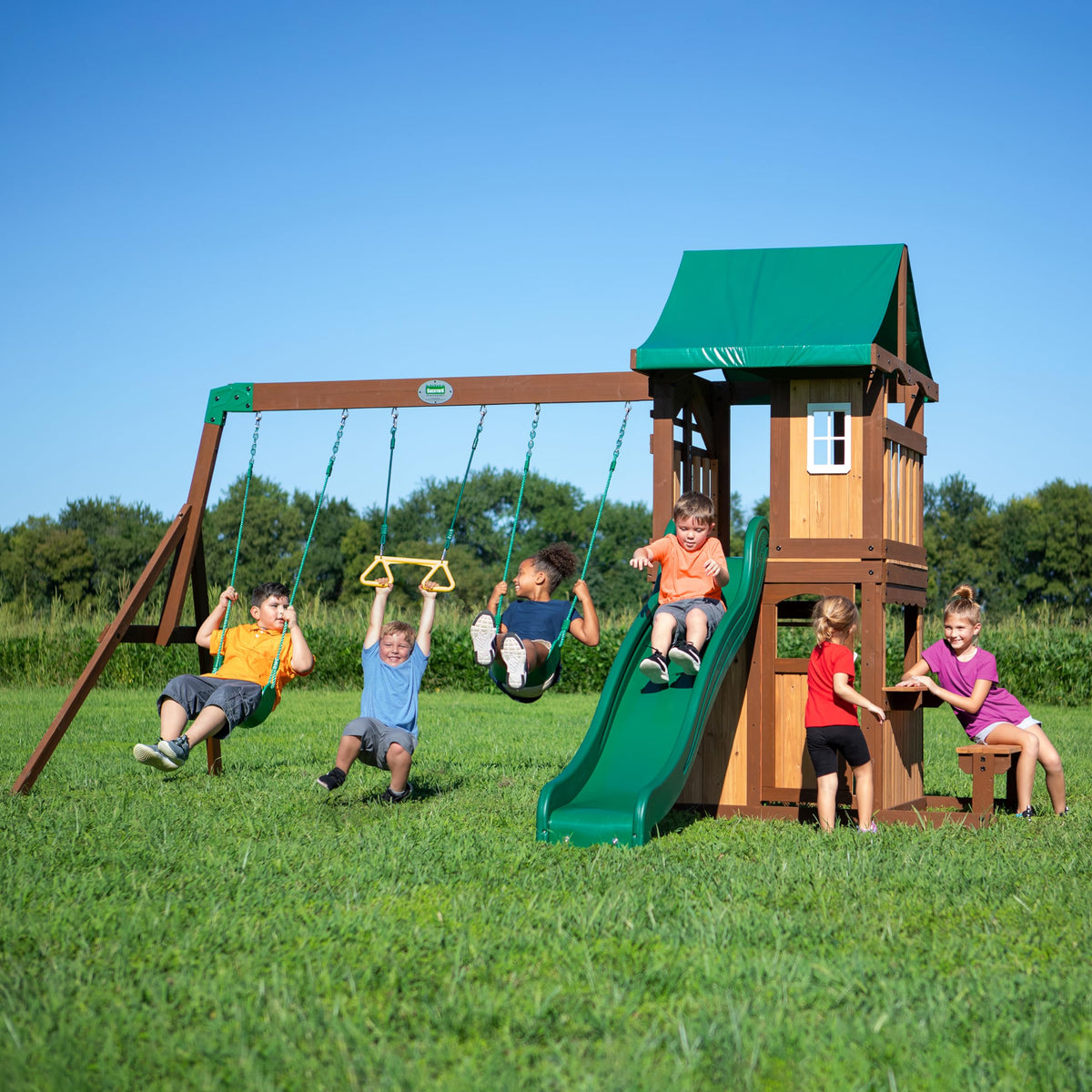 Backyard Discovery Lakewood lower playhouse with full door and windows for creative play