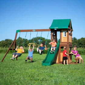 Backyard Discovery Lakewood lower playhouse with full door and windows for creative play