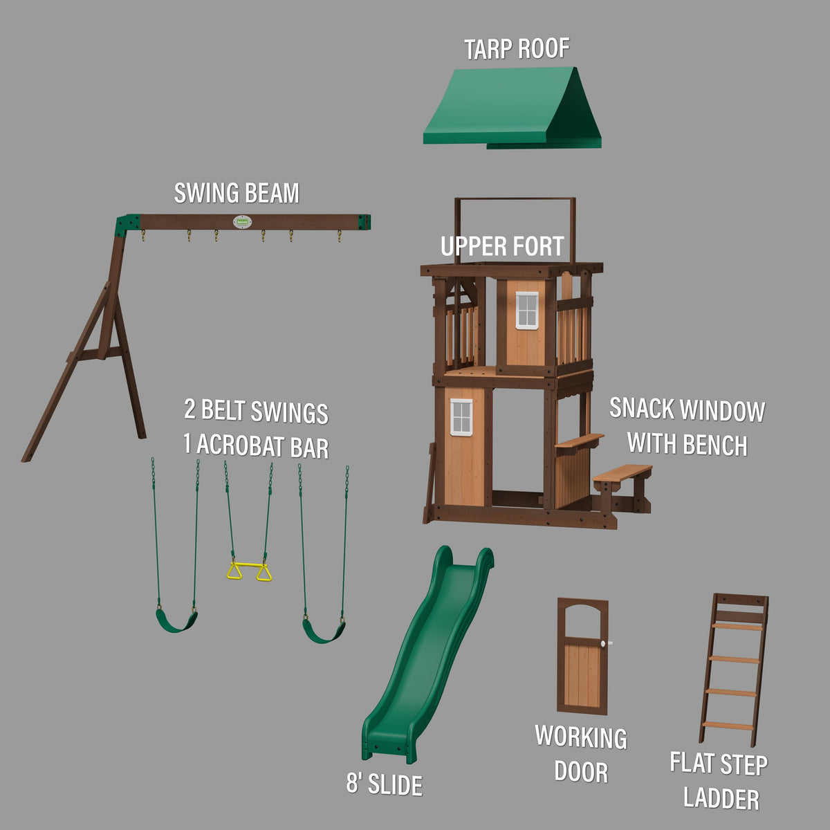 Backyard Discovery Lakewood trapeze bar adds energetic swinging play
