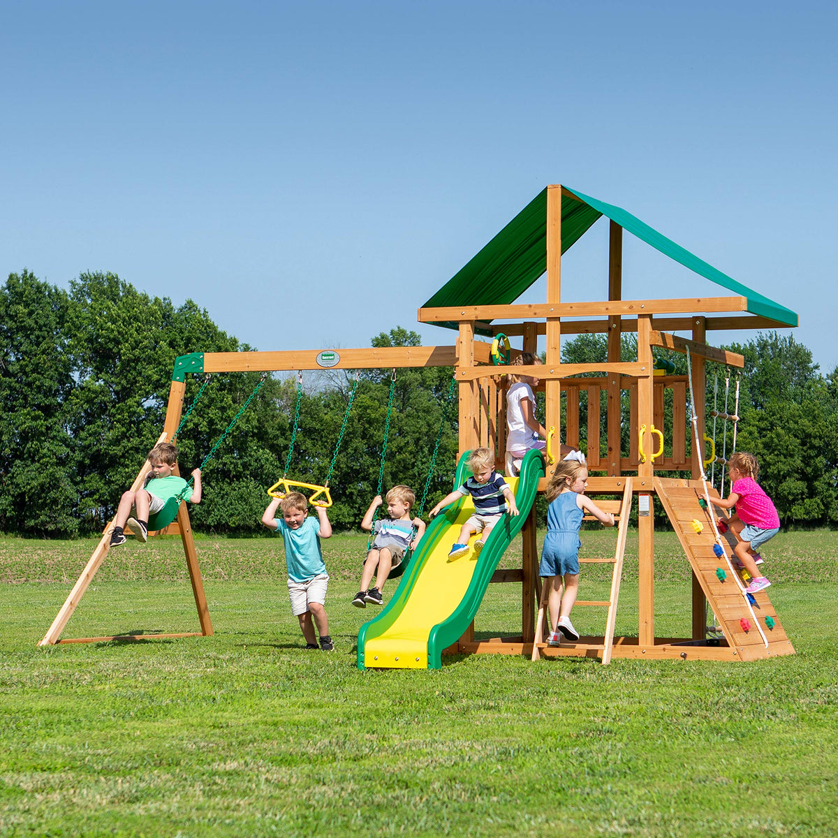 Mount McKinley dual rock wall helping kids climb together