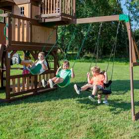 Covered lower deck picnic table on Skyfort II for snacks and crafts in shade.