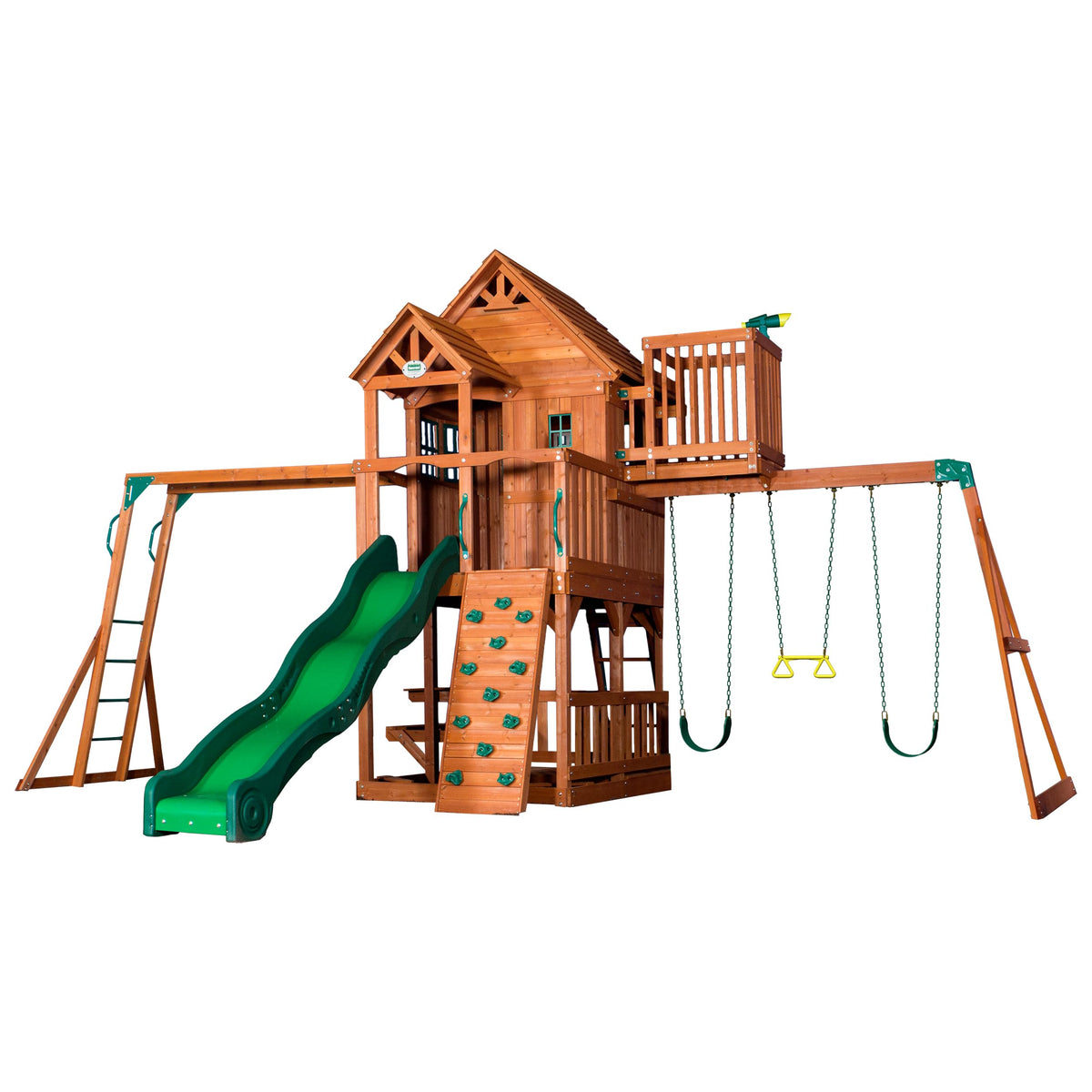 Backyard Discovery Skyfort II cedar clubhouse offers elevated play space and imaginative adventures.