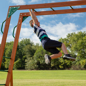 Skyfort II monkey bars promote strength and coordinated movement.
