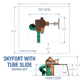 Spiral tube slide twists from the deck to the lower play space on Skyfort II.