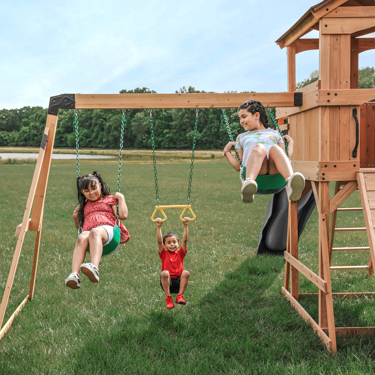 Backyard Discovery Sterling Point web disc swing supports shared play
