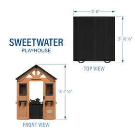 Backyard Discovery Sweetwater snack bar window serves pretend snacks during tea parties.